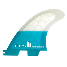 Load image into Gallery viewer, Small FCS2 Performer Thruster (Clear/Blue) surf surfboard accessories