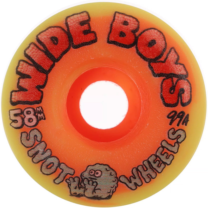 Snot Wheel Co. Skateboard Wheels 58mm Wide Boys 99A Yellow/Orange Swirl