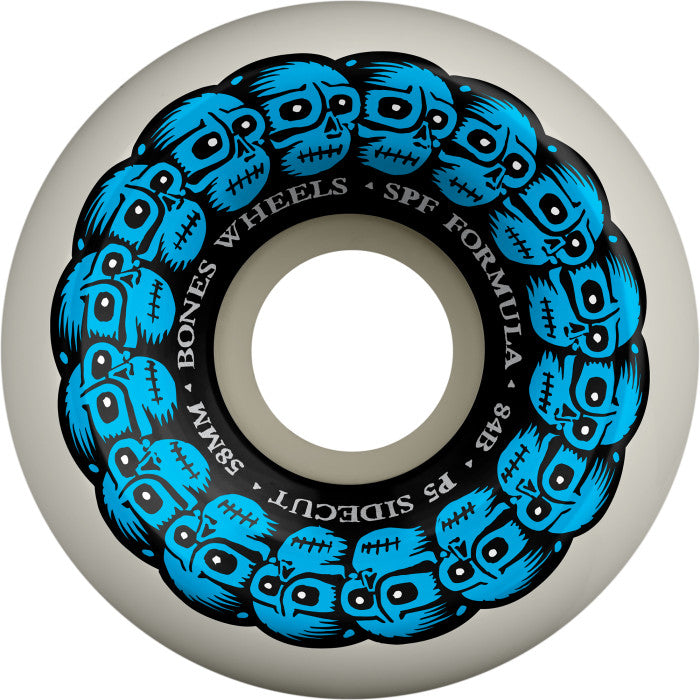 SPF Skateboard Wheels Circle Skulls 58mm P5 Sidecut 84B 4pk White
