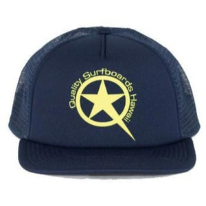 Chapeau de camionneur étoile jaune fluo sur bleu