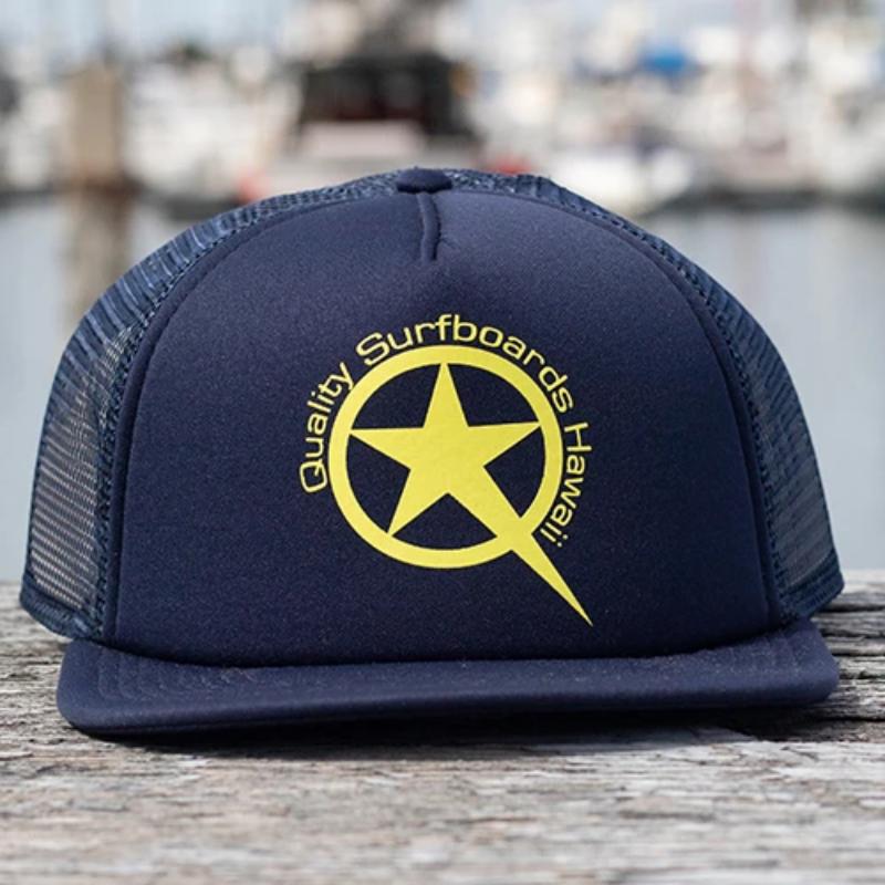 Chapeau de camionneur étoile jaune fluo sur bleu